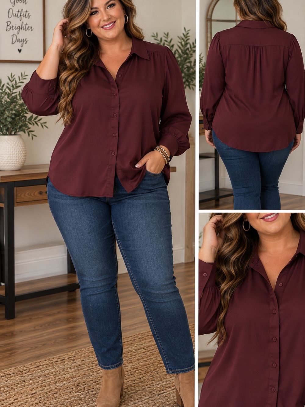 Ann Taylor Women’s Button-Down Shirt in Deep Burgundy